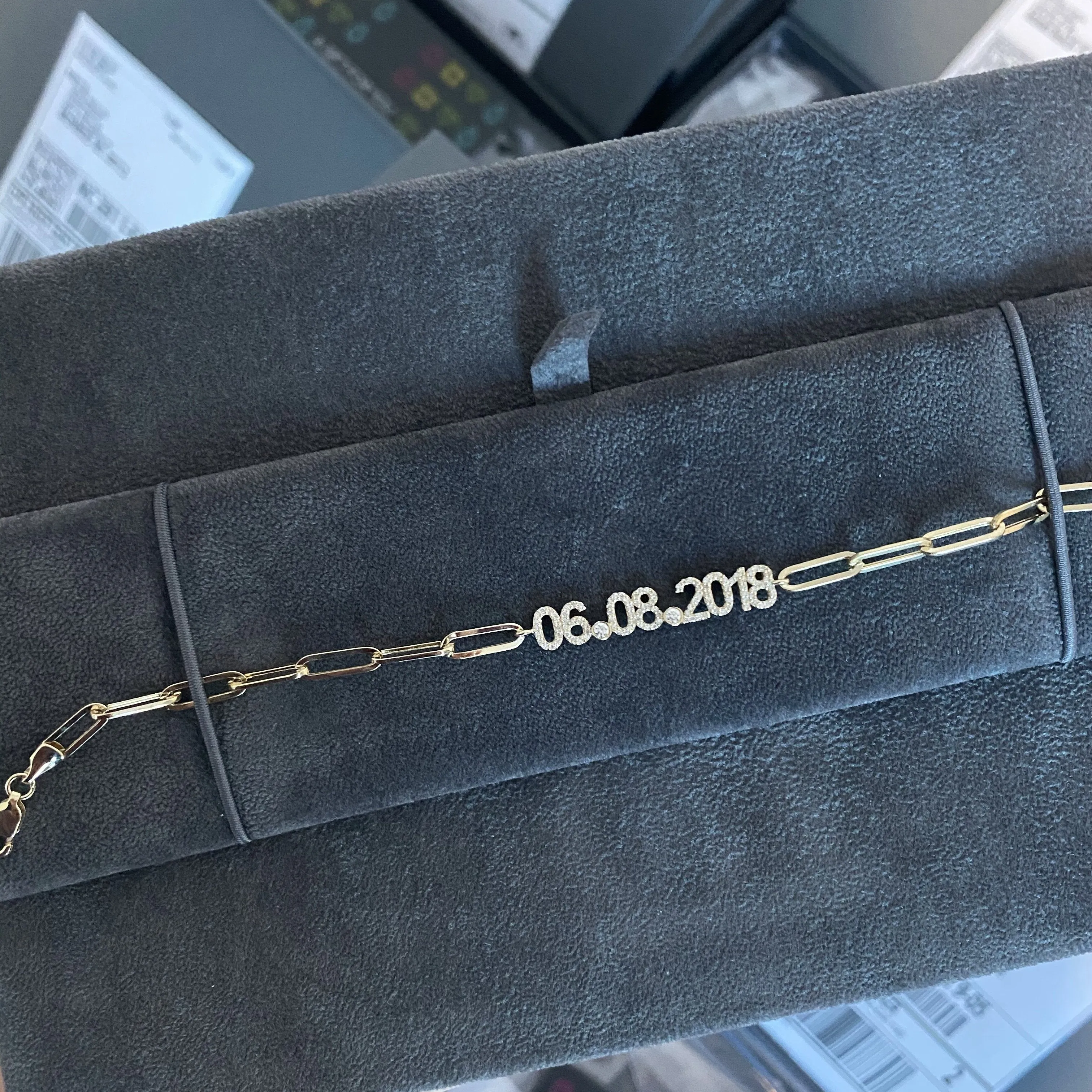 Custom Diamond Date on PaperClip Bracelet