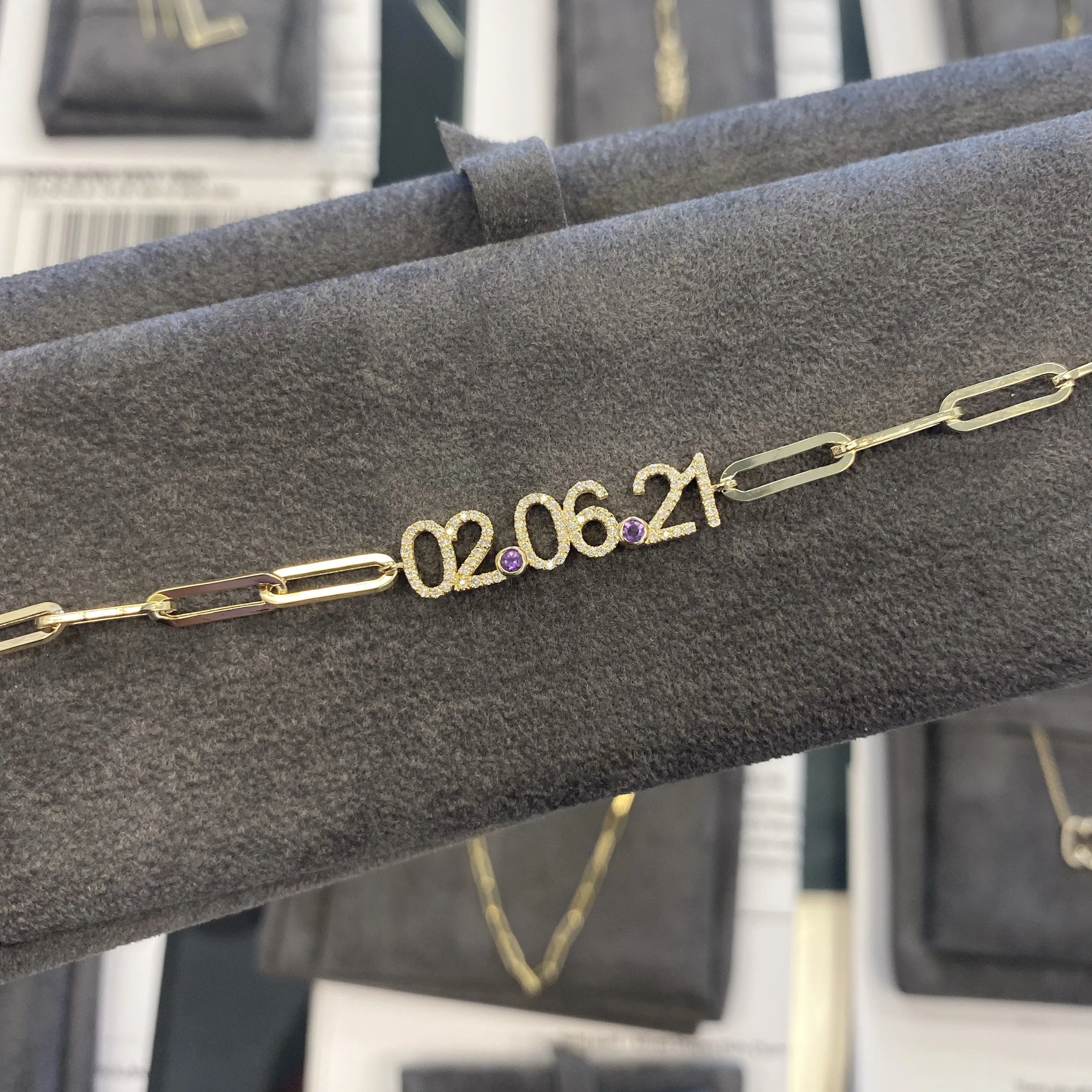 Custom Diamond Date on PaperClip Bracelet