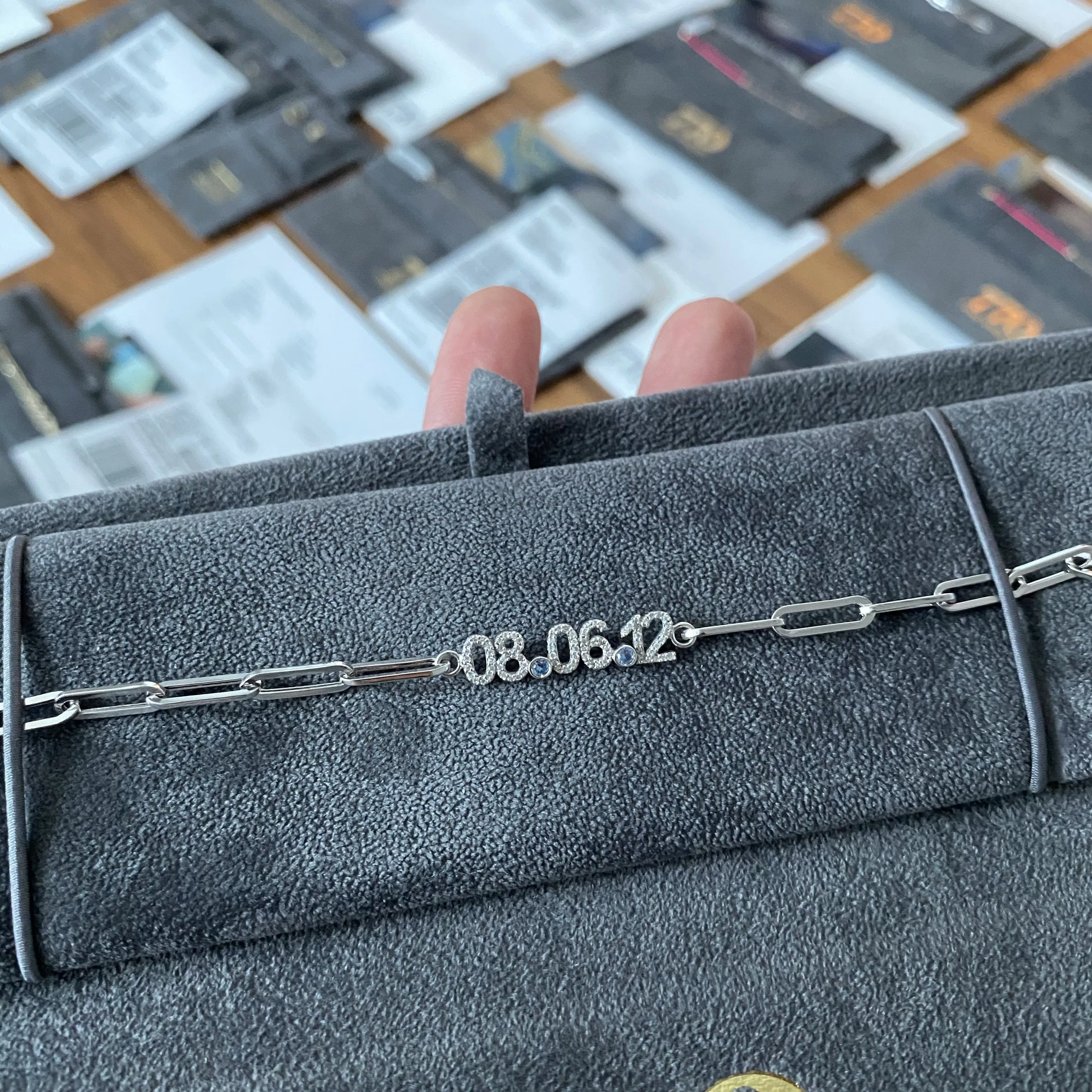 Custom Diamond Date on PaperClip Bracelet