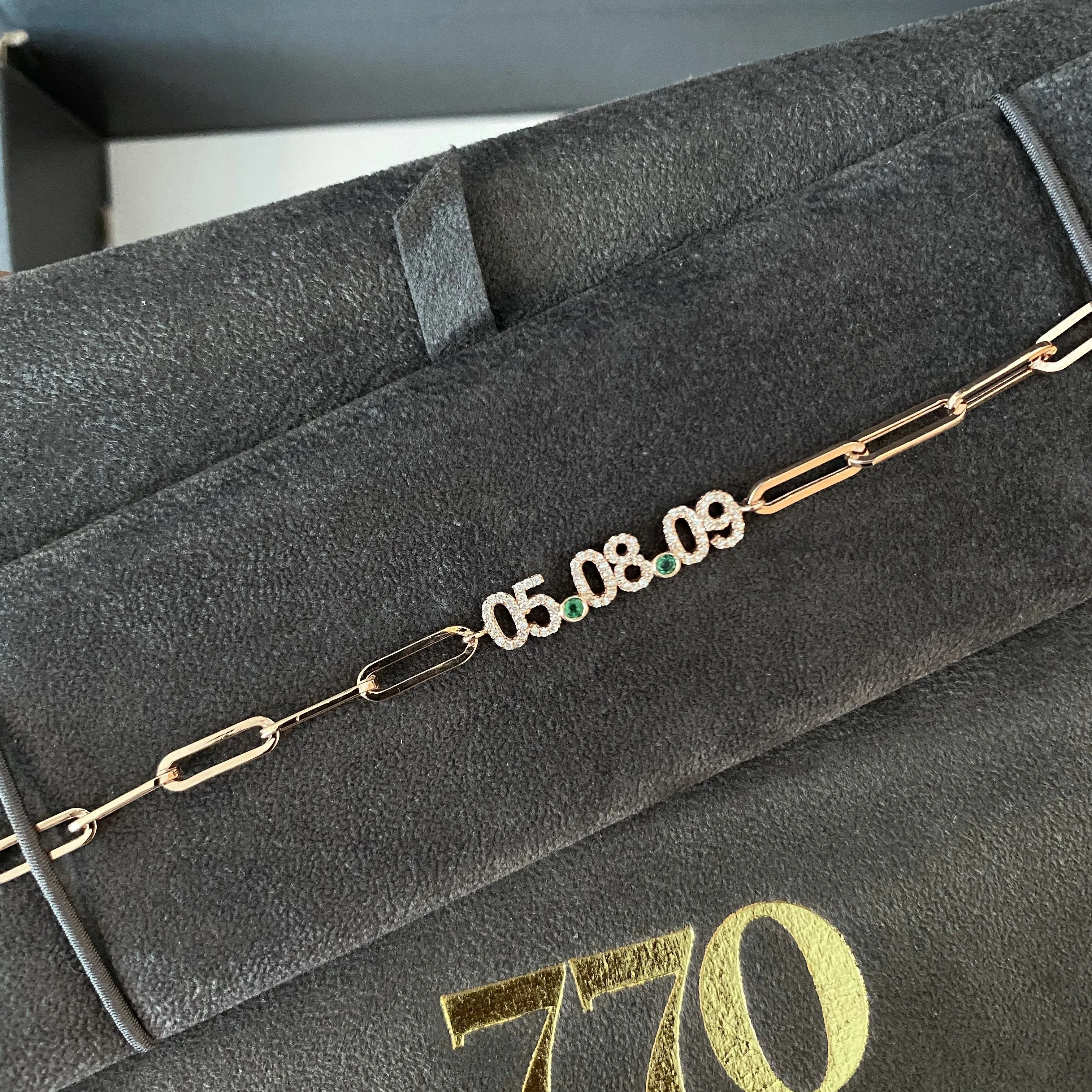 Custom Diamond Date on PaperClip Bracelet