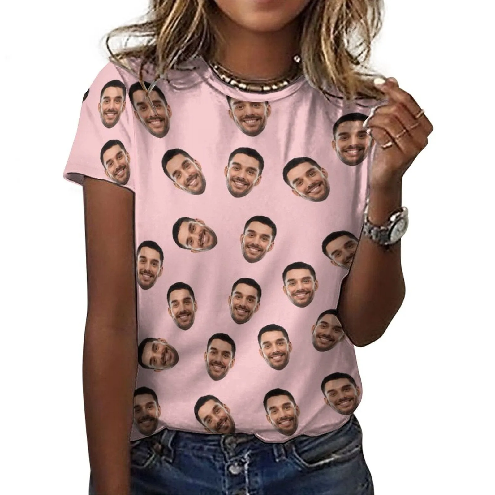 Custom Face Multicolor Women All Over Print Cotton T-shirt