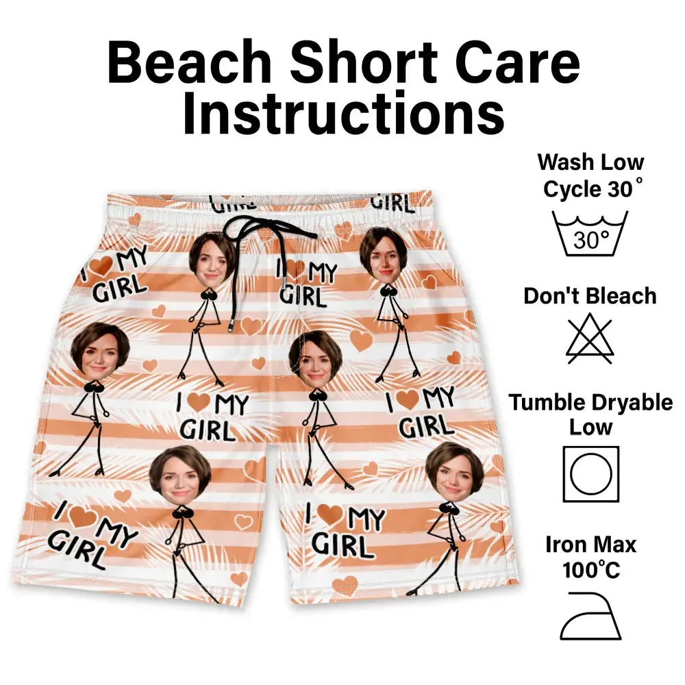 Custom Photo I Love My Wife - Personalized Unisex Beach Shorts