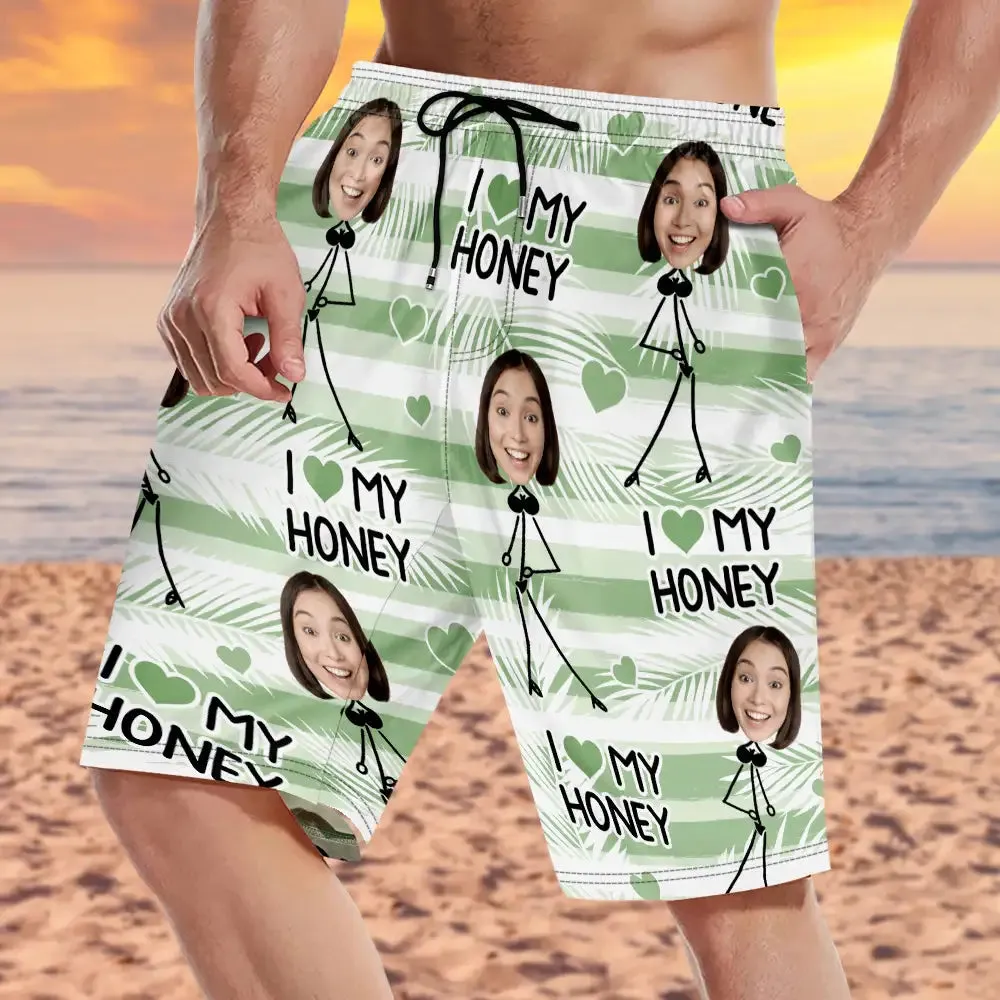 Custom Photo I Love My Wife - Personalized Unisex Beach Shorts