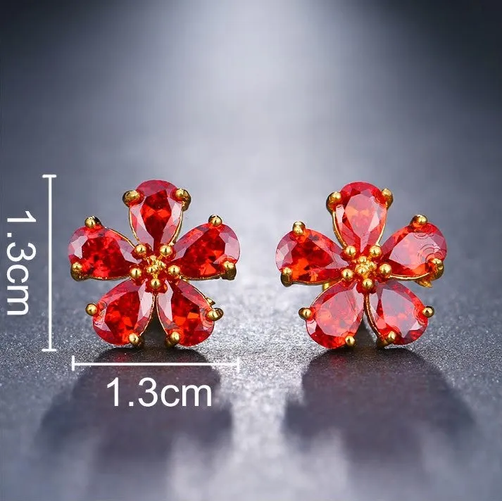 CZ Crystal Red Flower Stud Earring