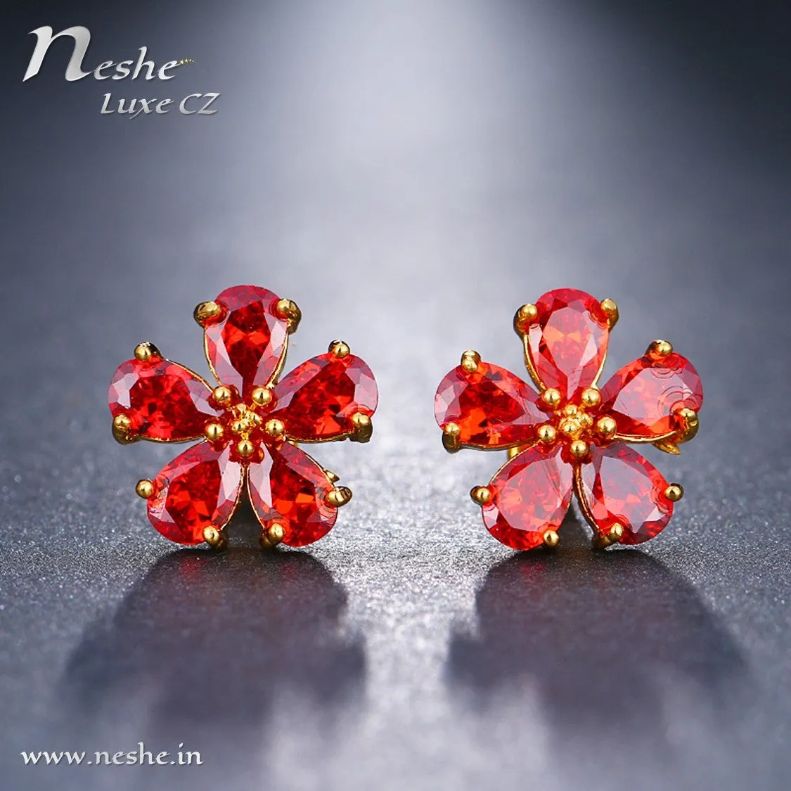 CZ Crystal Red Flower Stud Earring