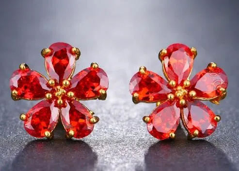 CZ Crystal Red Flower Stud Earring