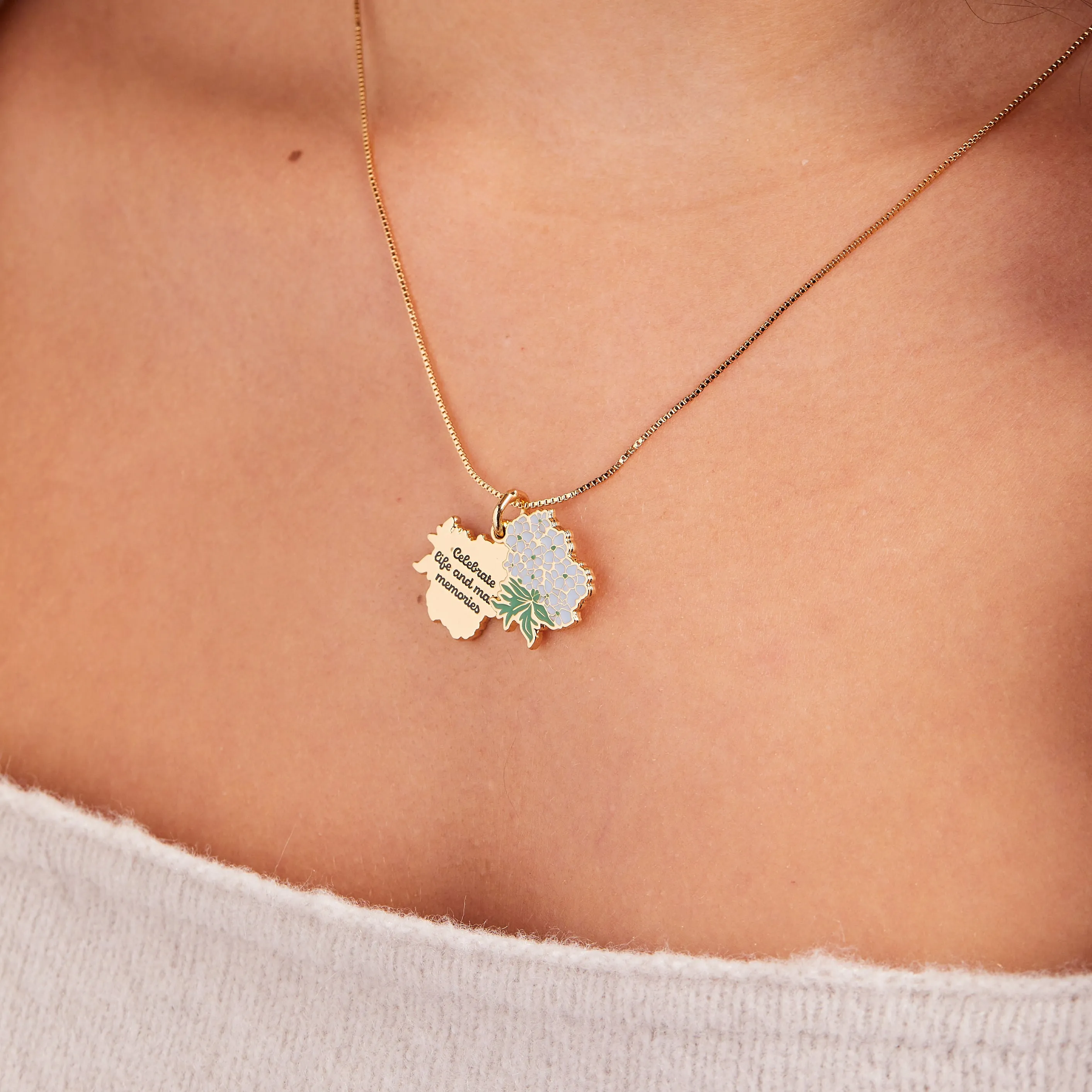 Delphinium Flower Mantra Charm Necklace