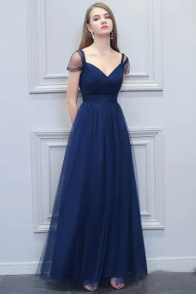 Donna A-Line/Princess Off The Shoulder Natural Waist Tulle Floor Length Sleeveless Bridesmaid Dresses