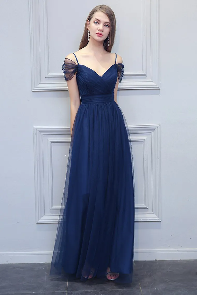 Donna A-Line/Princess Off The Shoulder Natural Waist Tulle Floor Length Sleeveless Bridesmaid Dresses