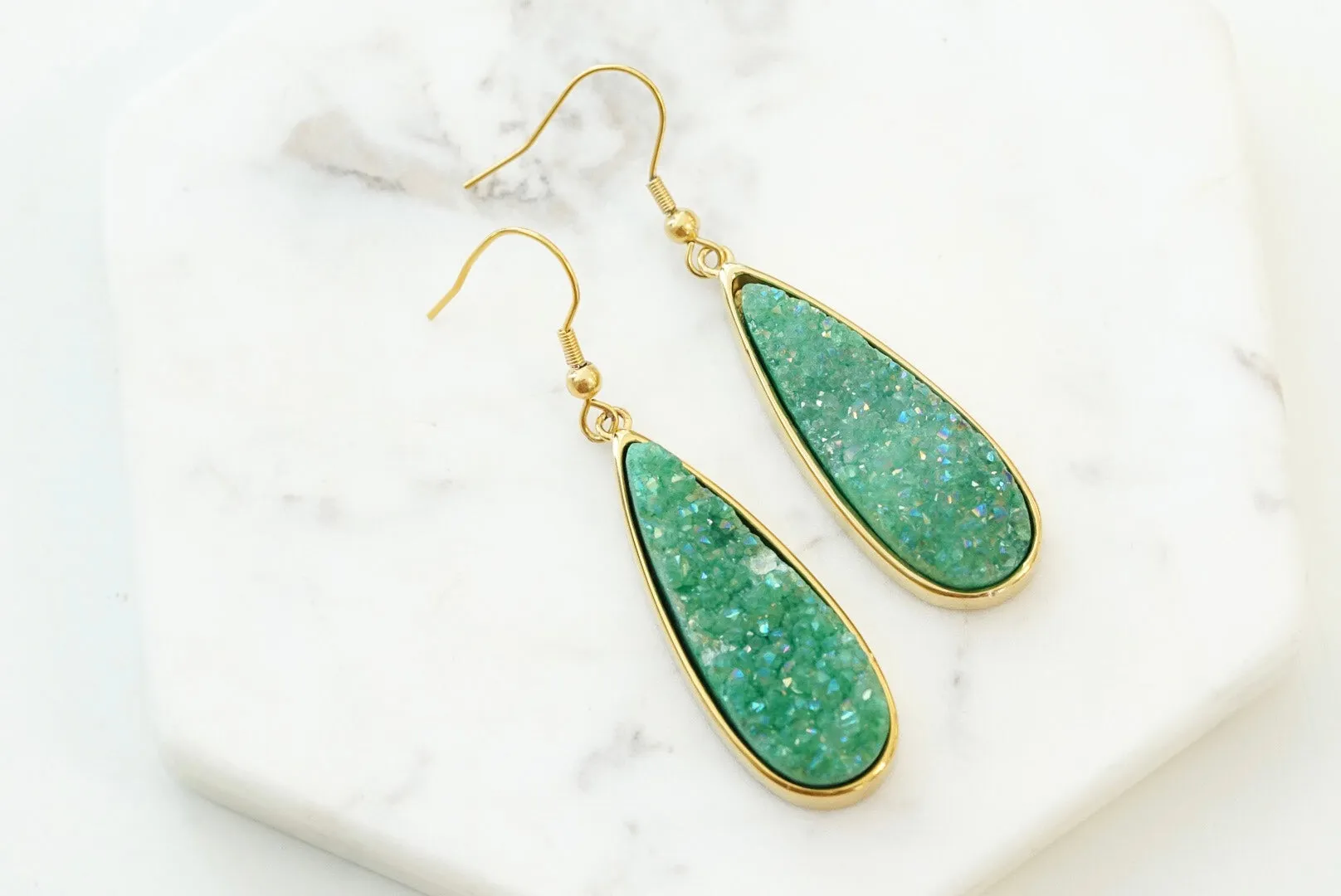 Druzy Collection - Jade Quartz Drop Earrings