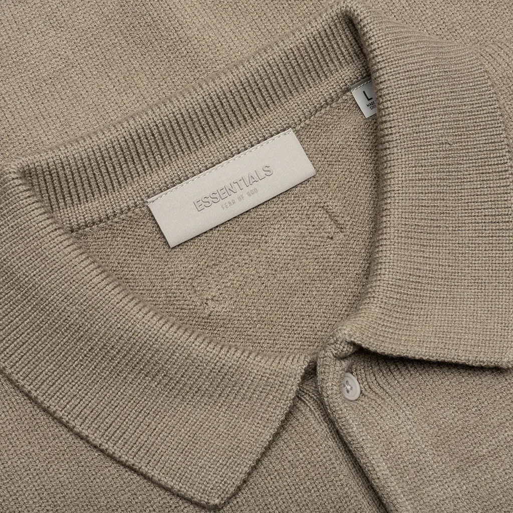 Essentials Knit L/S Polo - Oak