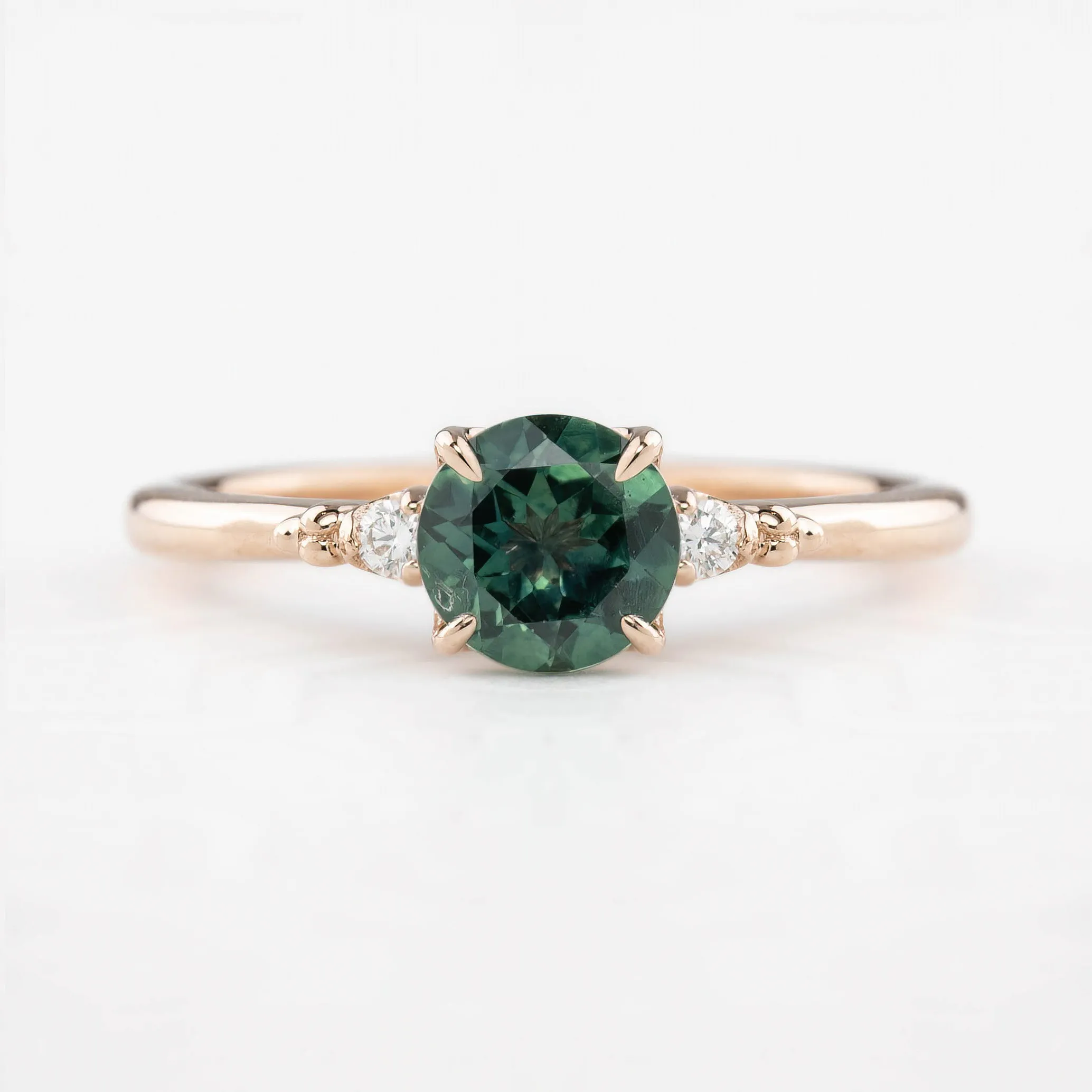 Estel Ring 1.03ct Peacock Green Round Montana Sapphire, 14K Rose Gold (One of a kind)