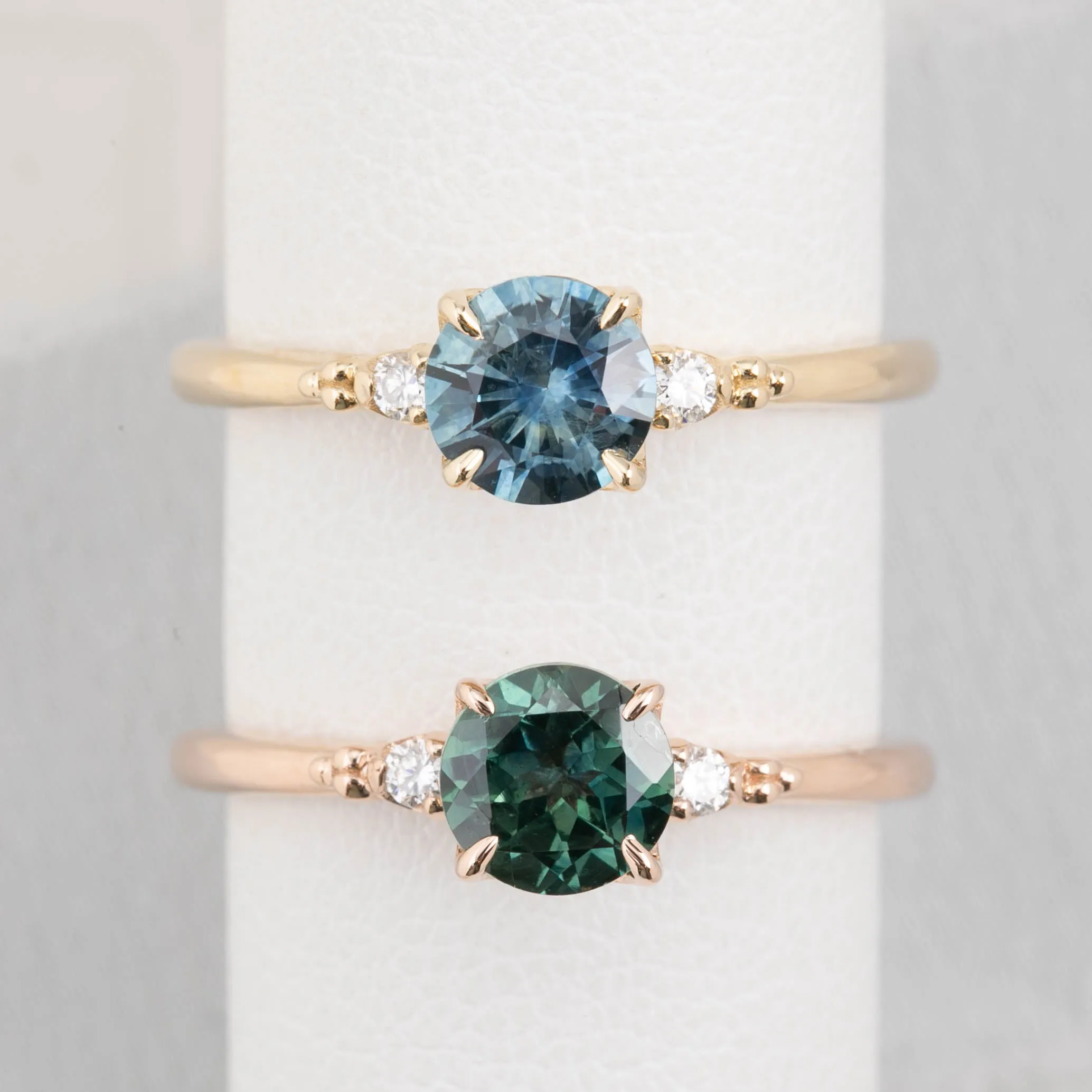 Estel Ring 1.03ct Peacock Green Round Montana Sapphire, 14K Rose Gold (One of a kind)