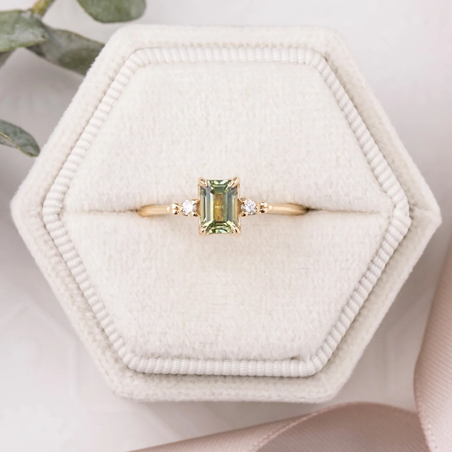 Estel Ring 1.05ct Light Green Emerald Montana Sapphire, 14K Yellow Gold (One of a kind)