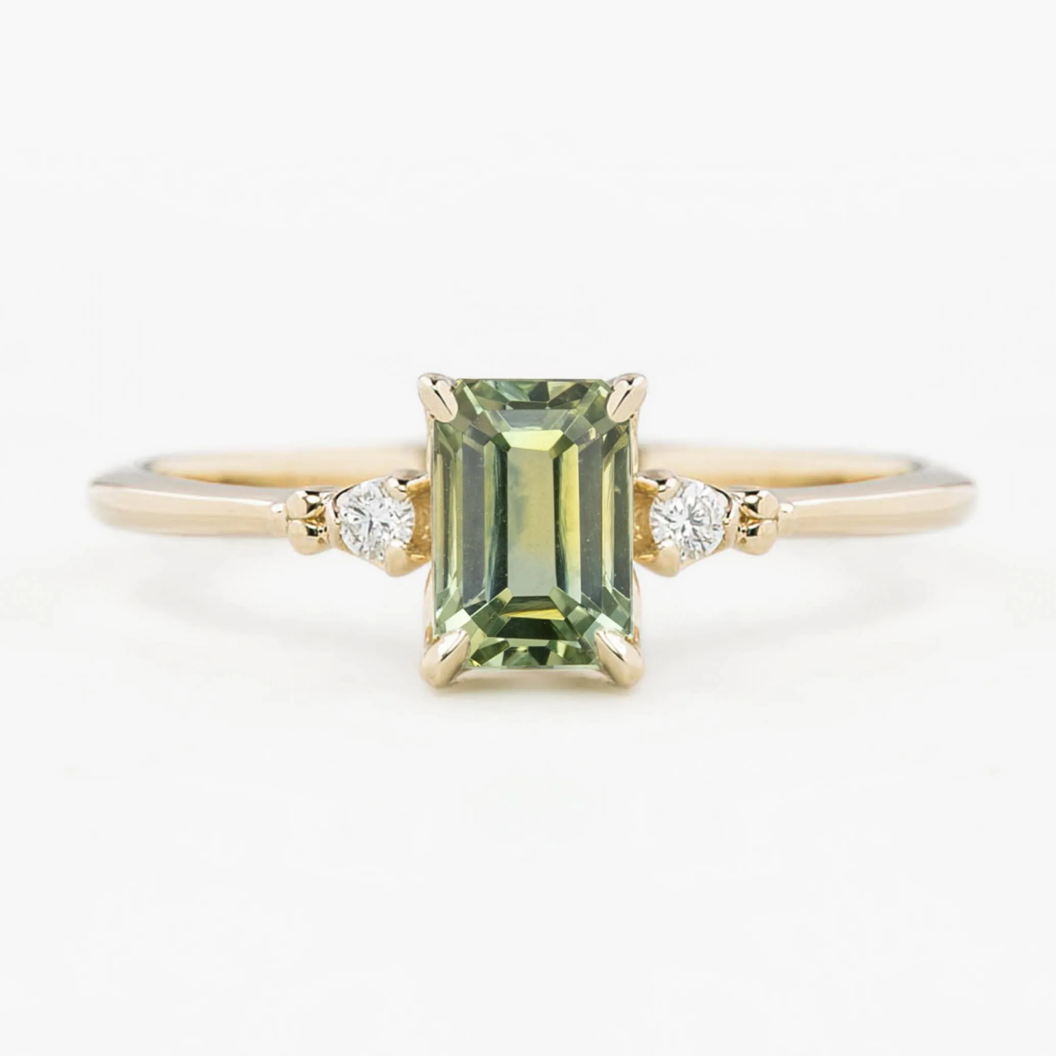 Estel Ring 1.05ct Light Green Emerald Montana Sapphire, 14K Yellow Gold (One of a kind)