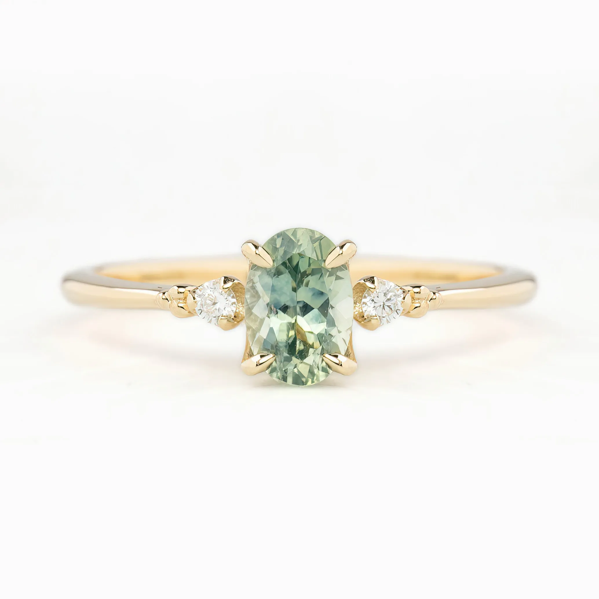 Estel Ring 6.5mm 0.85ct Aqua Green Oval Montana Sapphire 14K Yellow Gold