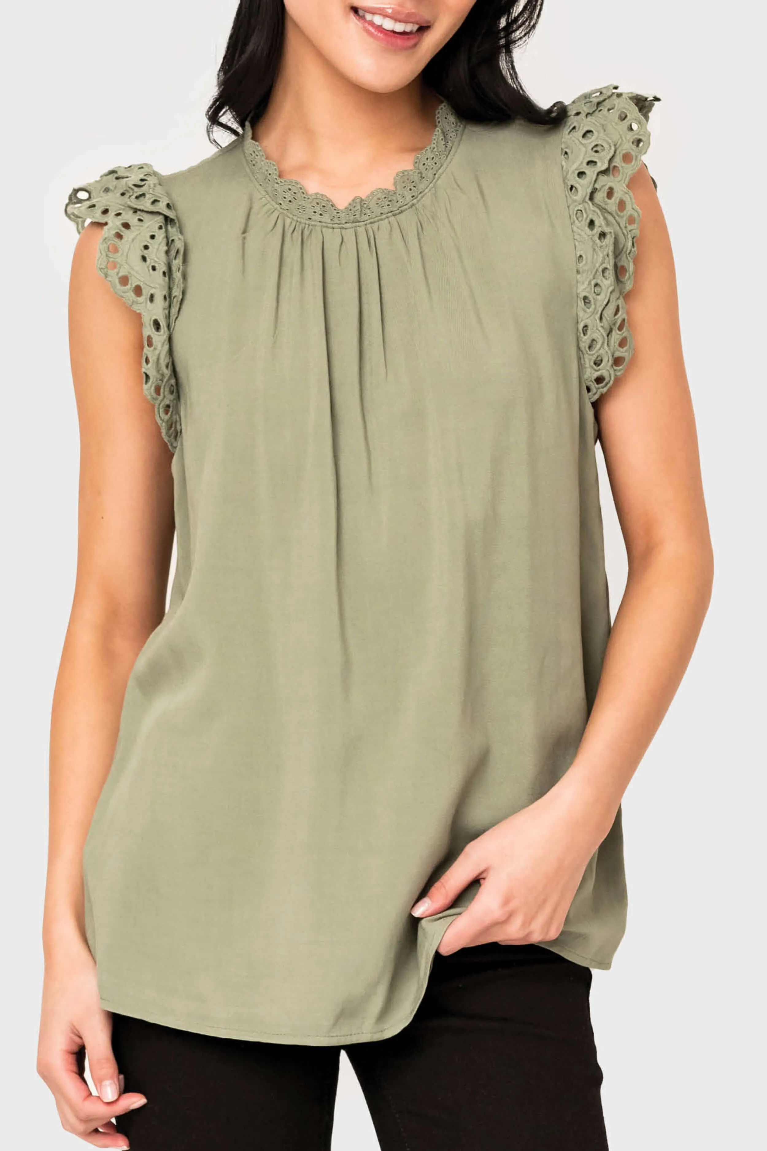 Eyelet Trim Woven Top