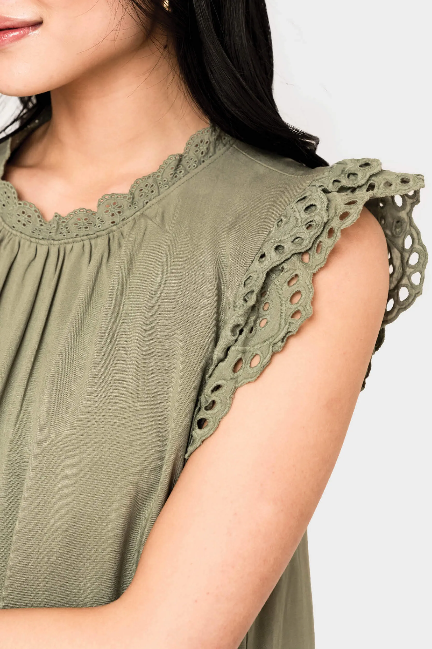 Eyelet Trim Woven Top