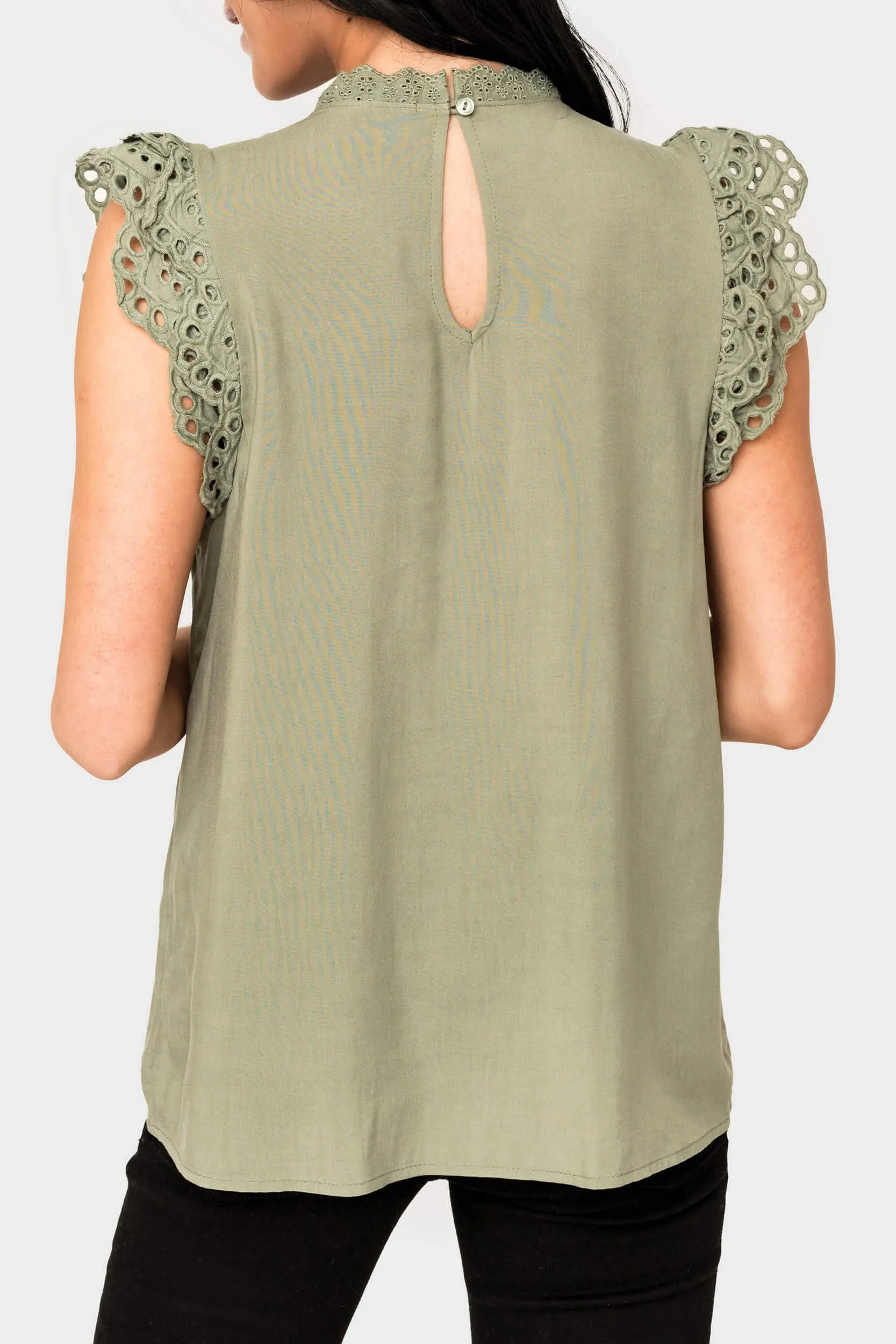 Eyelet Trim Woven Top