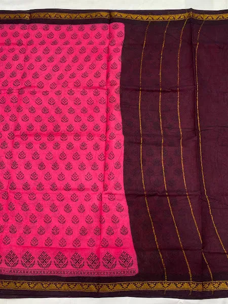 Fabulous Pink Color Pure Sungudi Cotton Saree With Zari Border