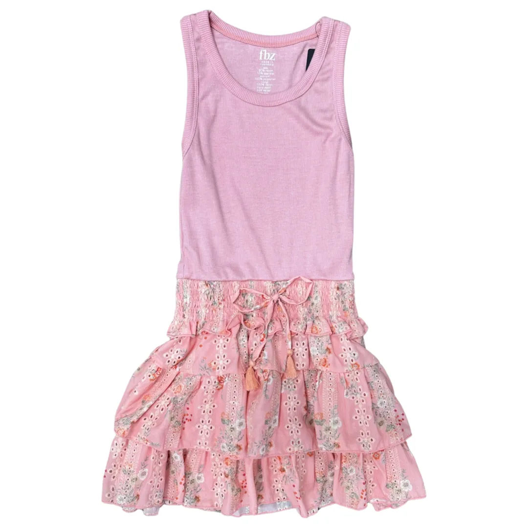 FBZ Peach Flower Eyelet Tiered Sleeveless Dress