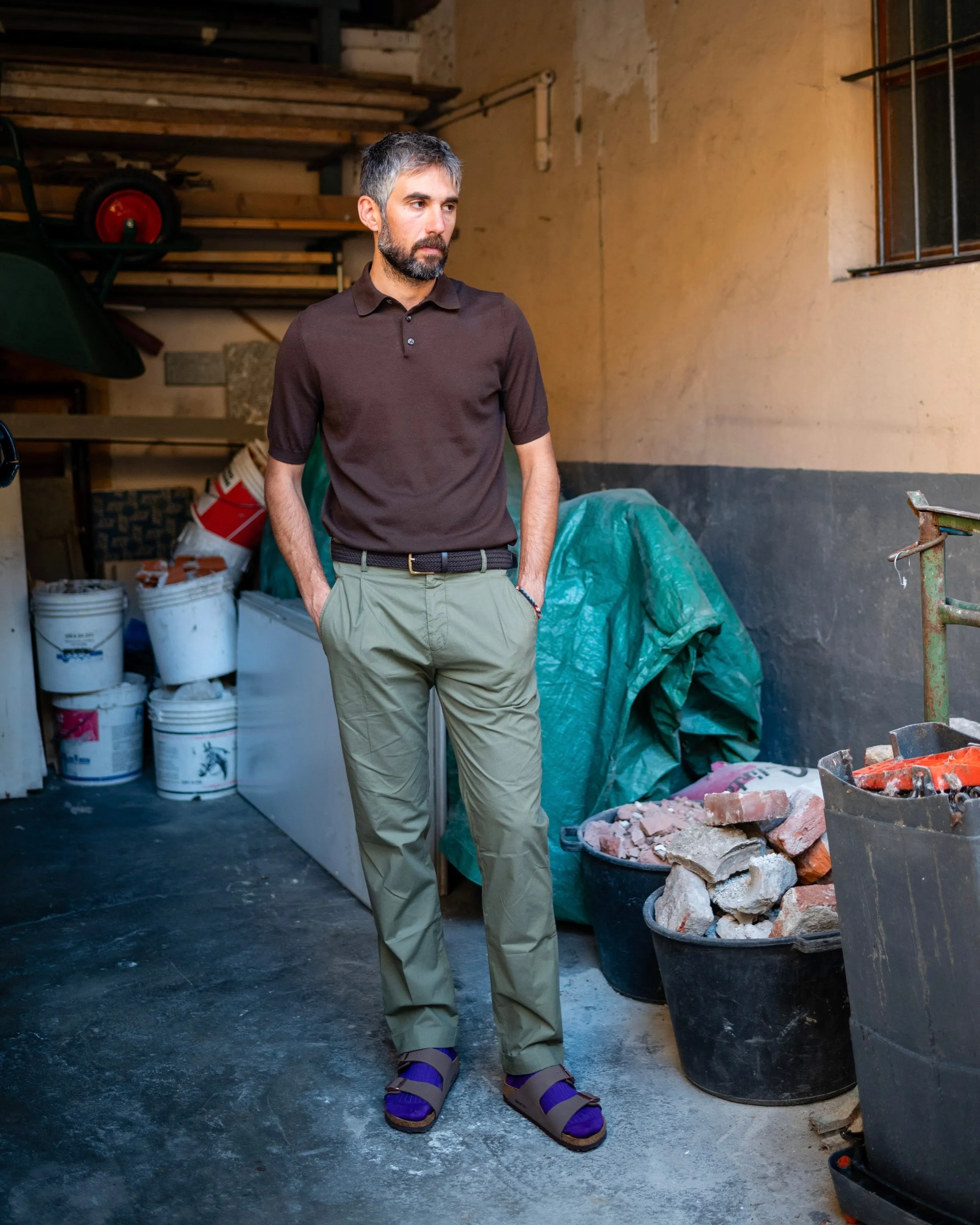 FRESH Cotton Lyocell One-Pleat Chino Pants In Military Green