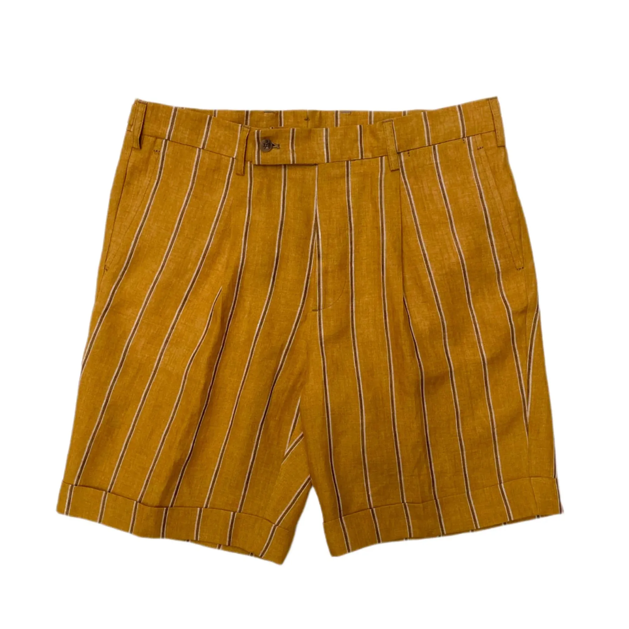 FRESH Linen Striped One-Pleat Shorts In Gold