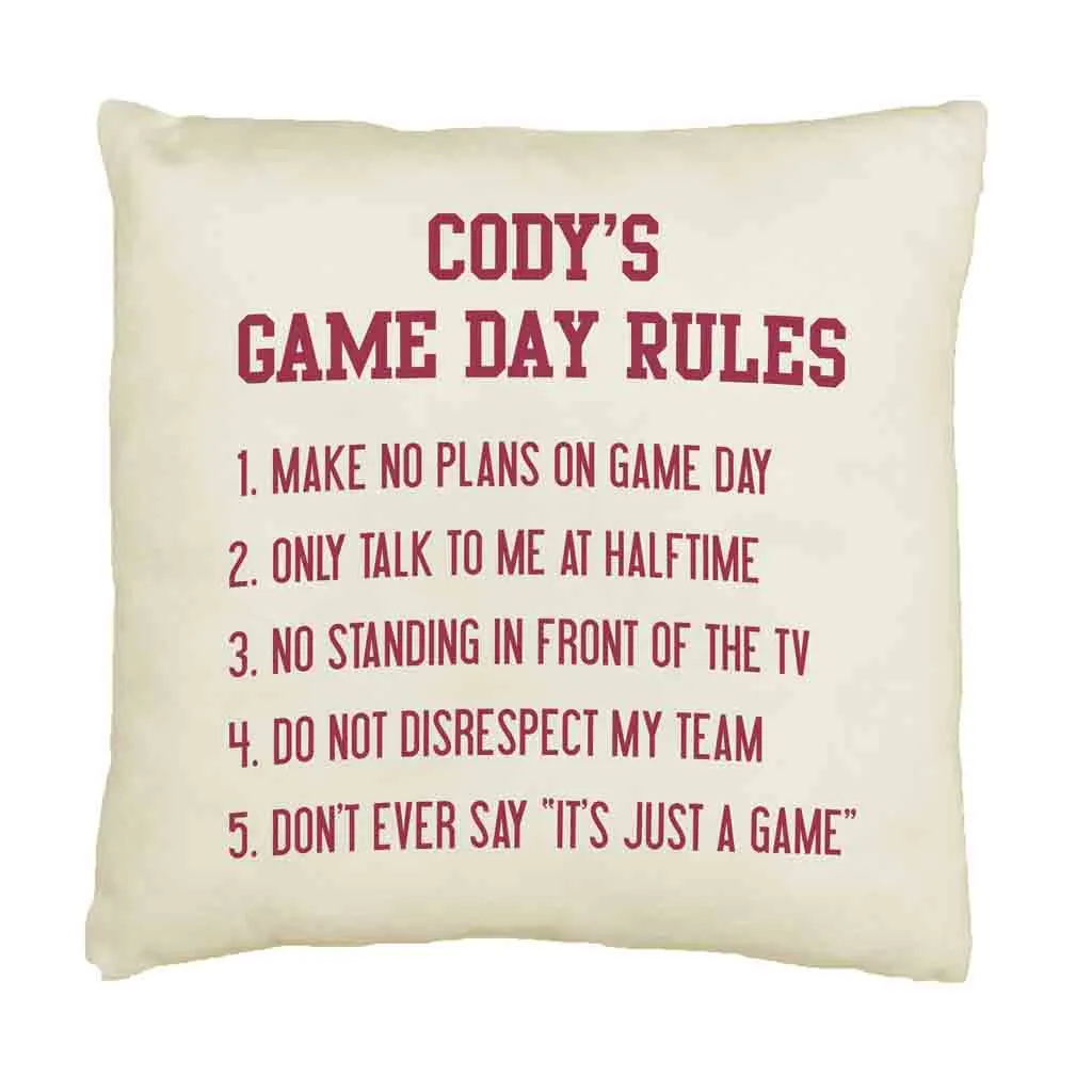 Game Day Rules Personalized Pillow Cover for the Sports Fan