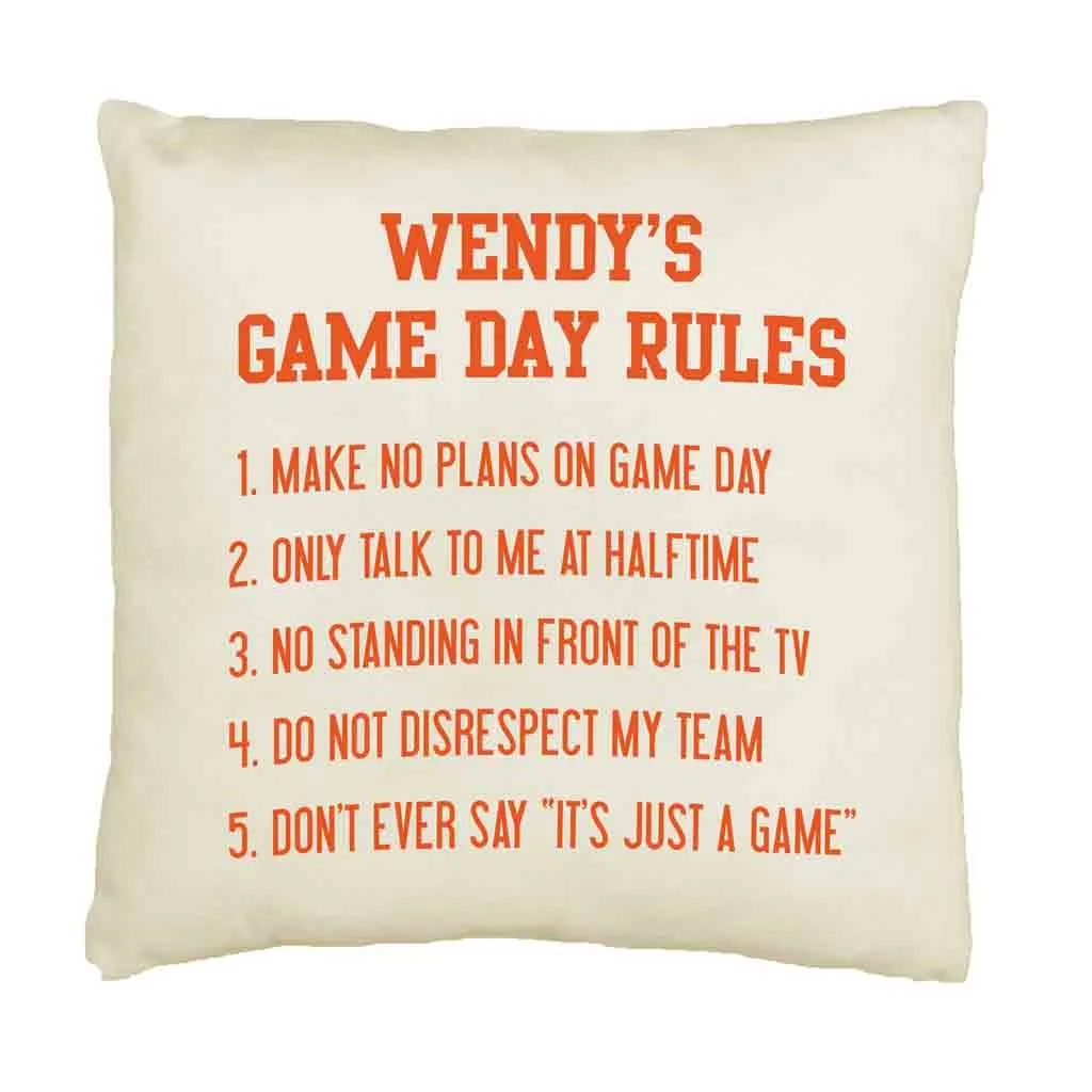 Game Day Rules Personalized Pillow Cover for the Sports Fan