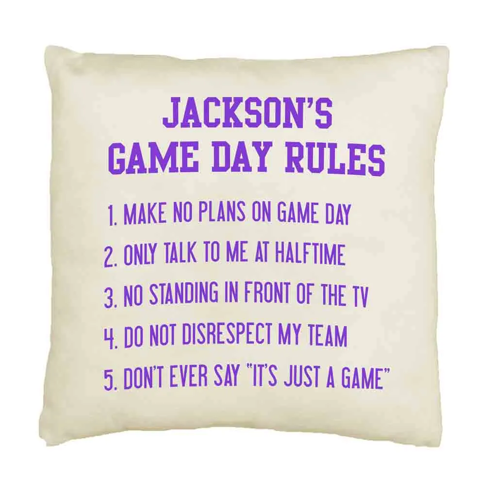 Game Day Rules Personalized Pillow Cover for the Sports Fan