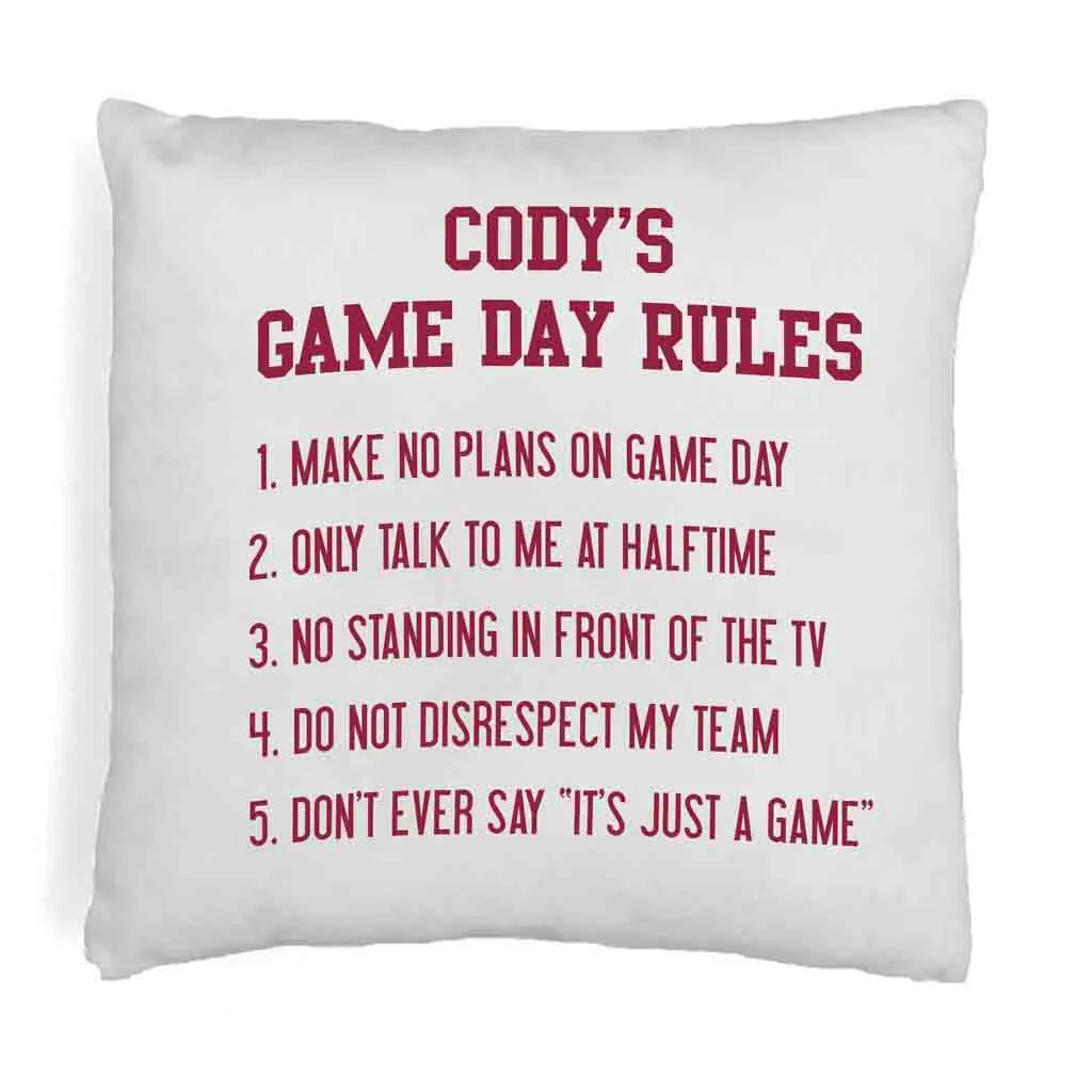 Game Day Rules Personalized Pillow Cover for the Sports Fan