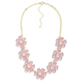 Glass Crystal Flower Necklace - Lavender & Pink