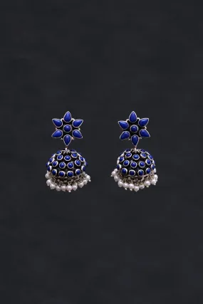 Gloomy Blue Coloured Flower Motif Jhumkis