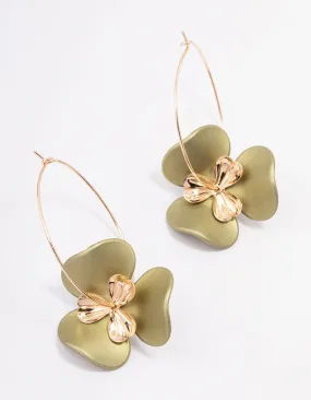 Gold Large Flower Wire Hoop Earrings