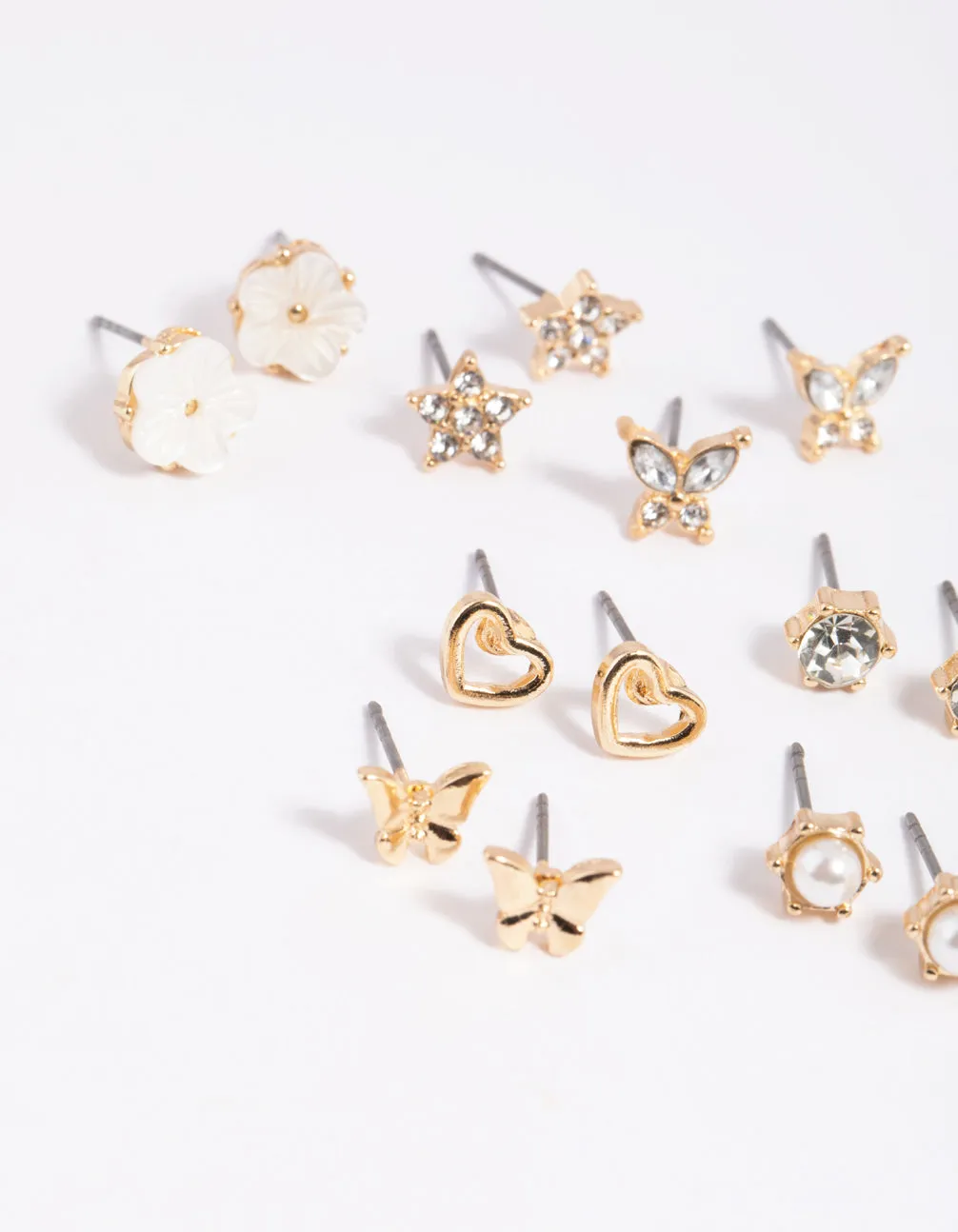 Gold Pearlised Flower Stud Earring 8-Pack