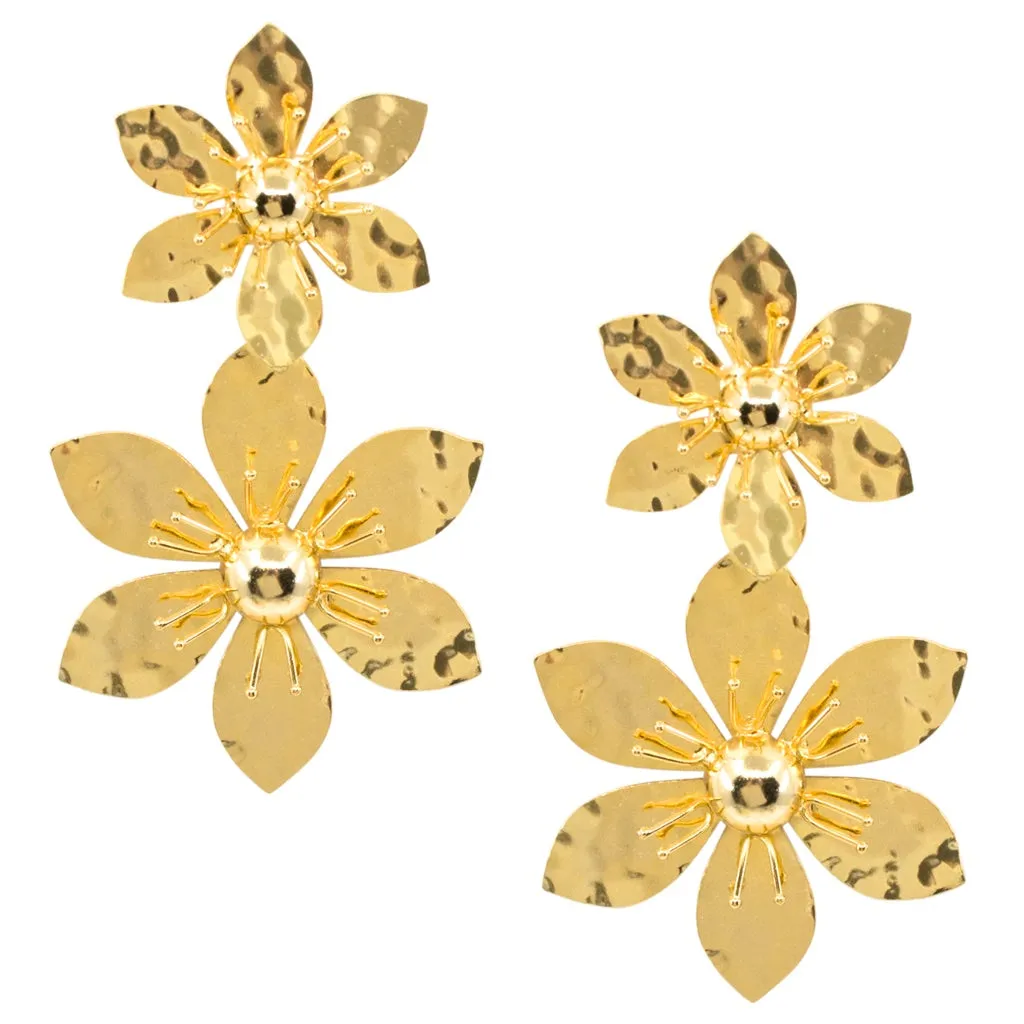 Golden Double Drop Flower Earrings