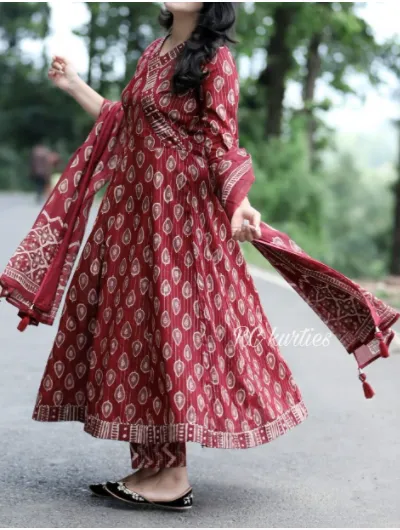 Handblock Cotton Red Salwar Suit