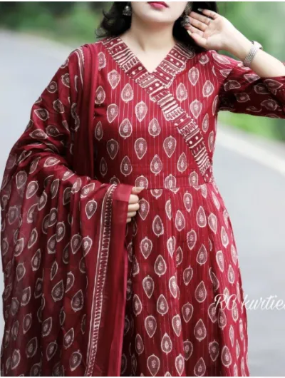 Handblock Cotton Red Salwar Suit