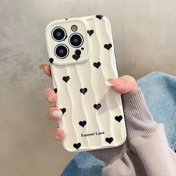 Heart Dot Flowers Water Ripple Cute Phone Cases for iPhone 11, 12, 13, 14, 15 Pro Max