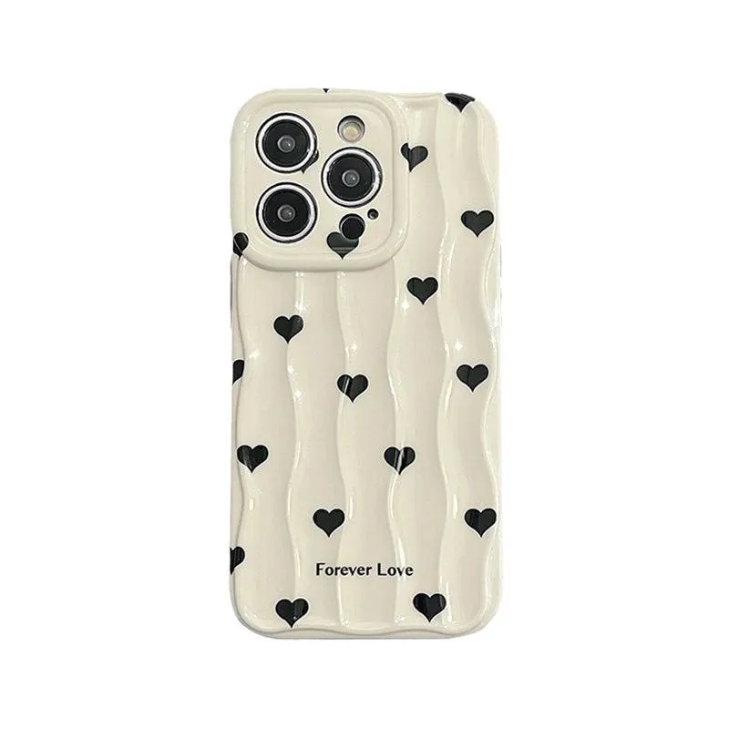 Heart Dot Flowers Water Ripple Cute Phone Cases for iPhone 11, 12, 13, 14, 15 Pro Max