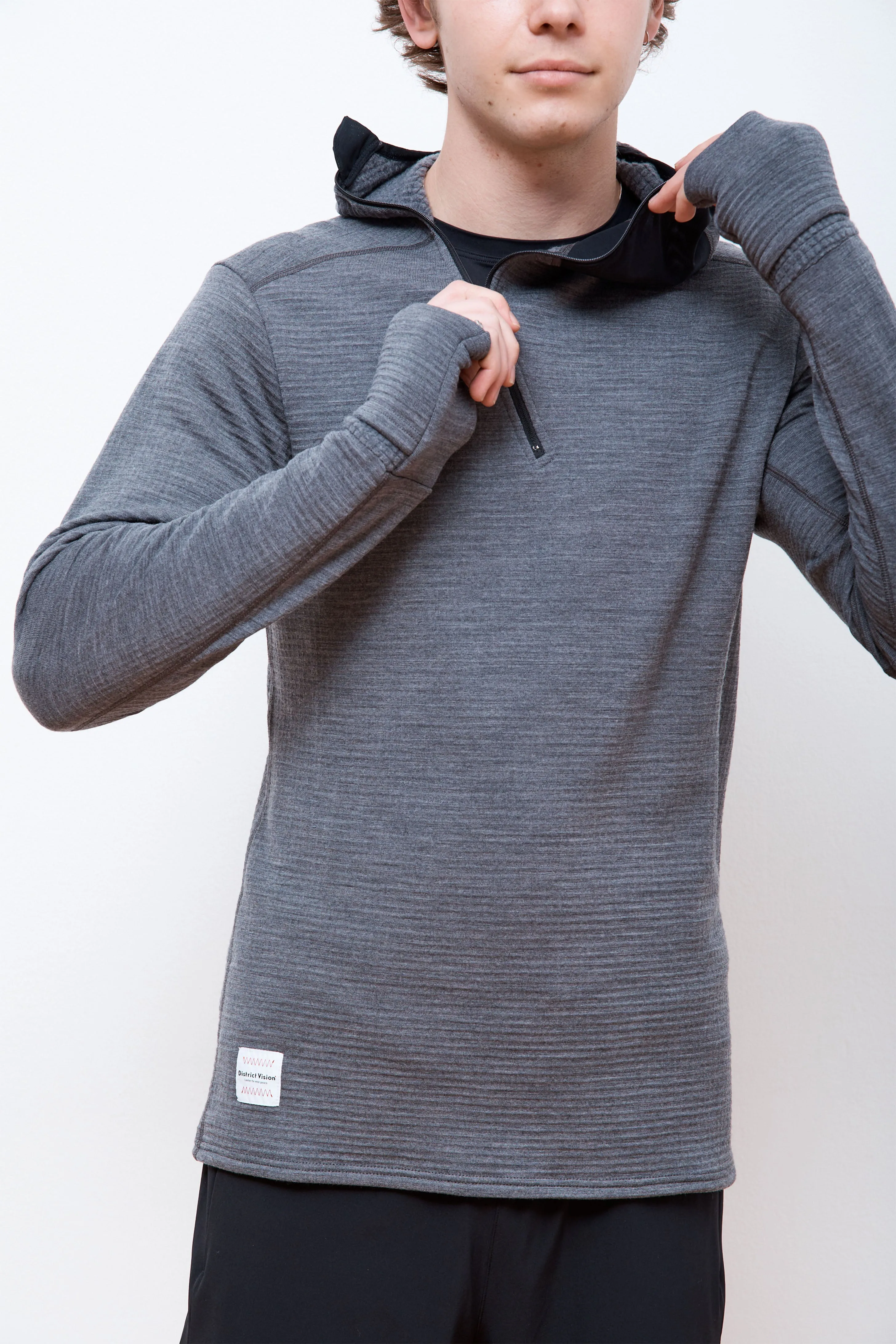 Hooded Merino Grid Fleece Carbon