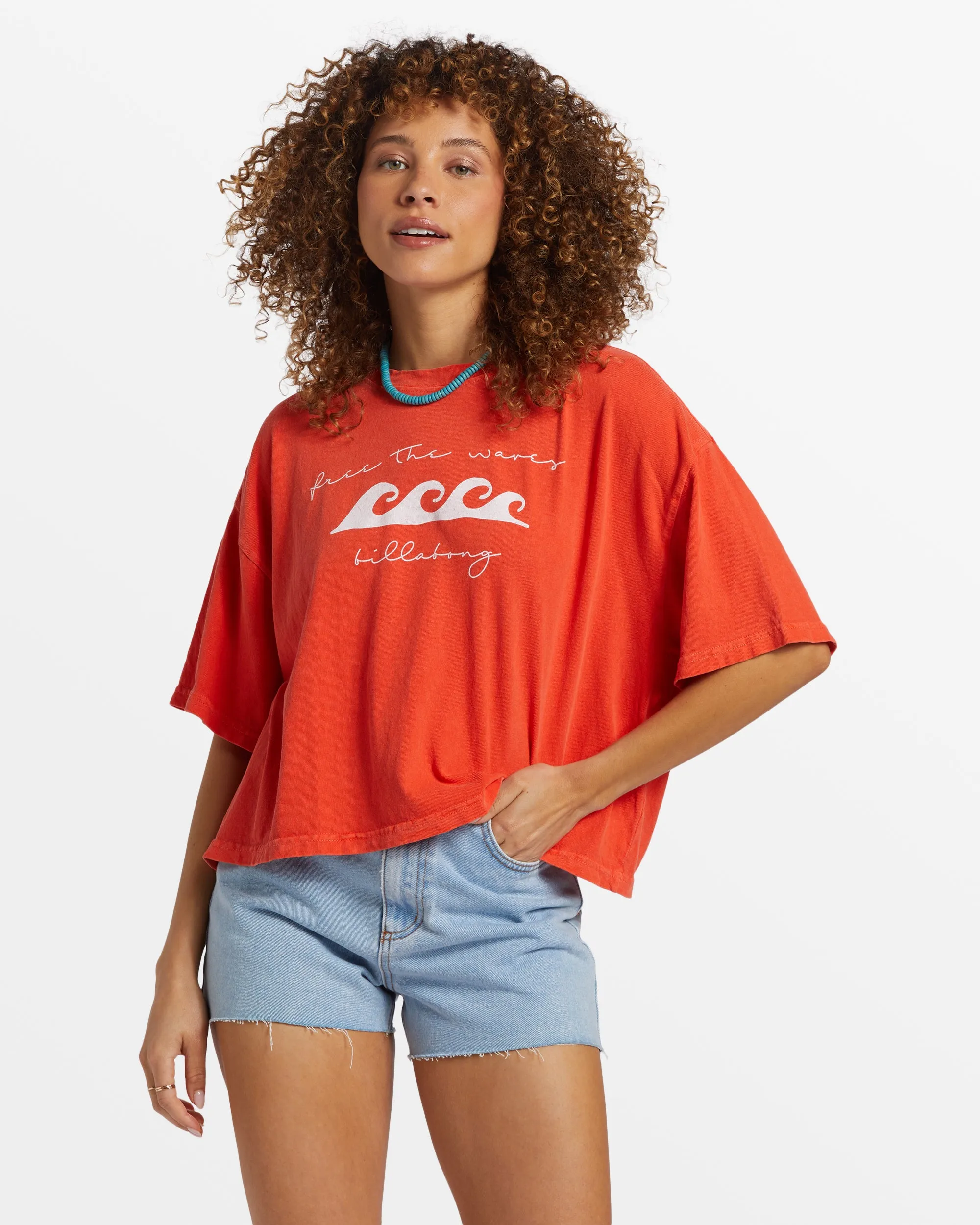 Hot Fun Cropped Oversized T-Shirt - Sunset Red