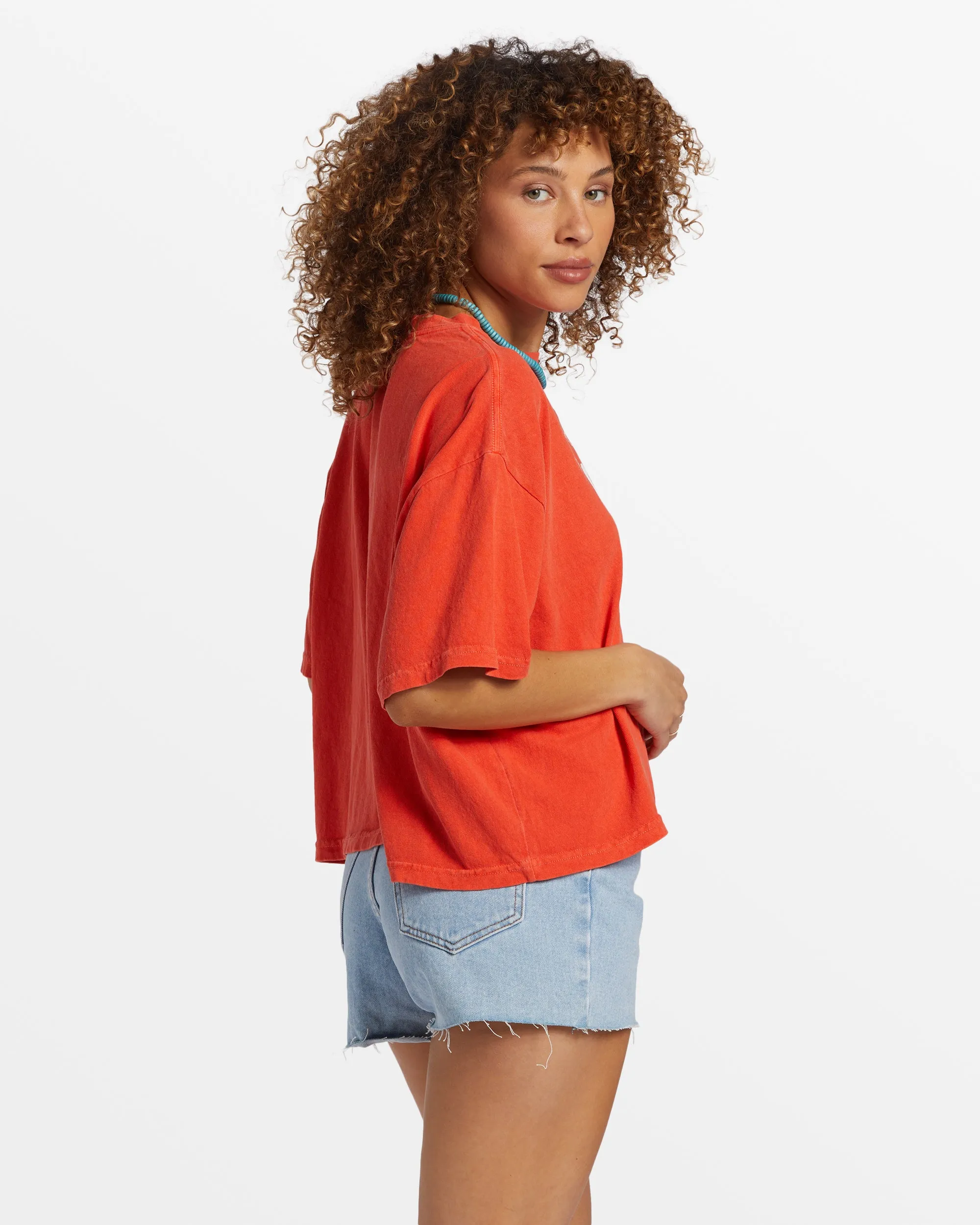 Hot Fun Cropped Oversized T-Shirt - Sunset Red