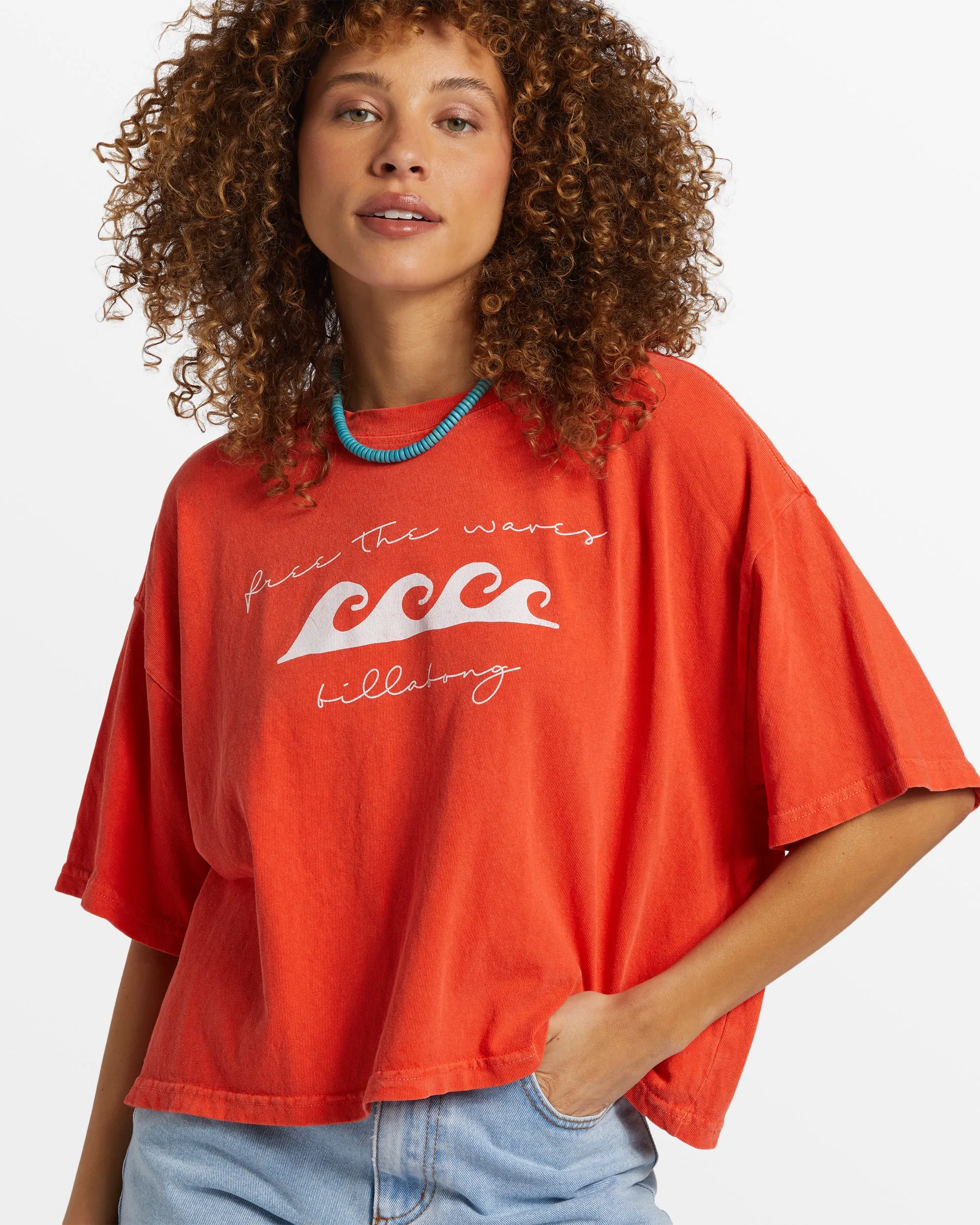 Hot Fun Cropped Oversized T-Shirt - Sunset Red