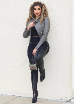 Ira Long Sleeve Crop Faux Leather Jacket