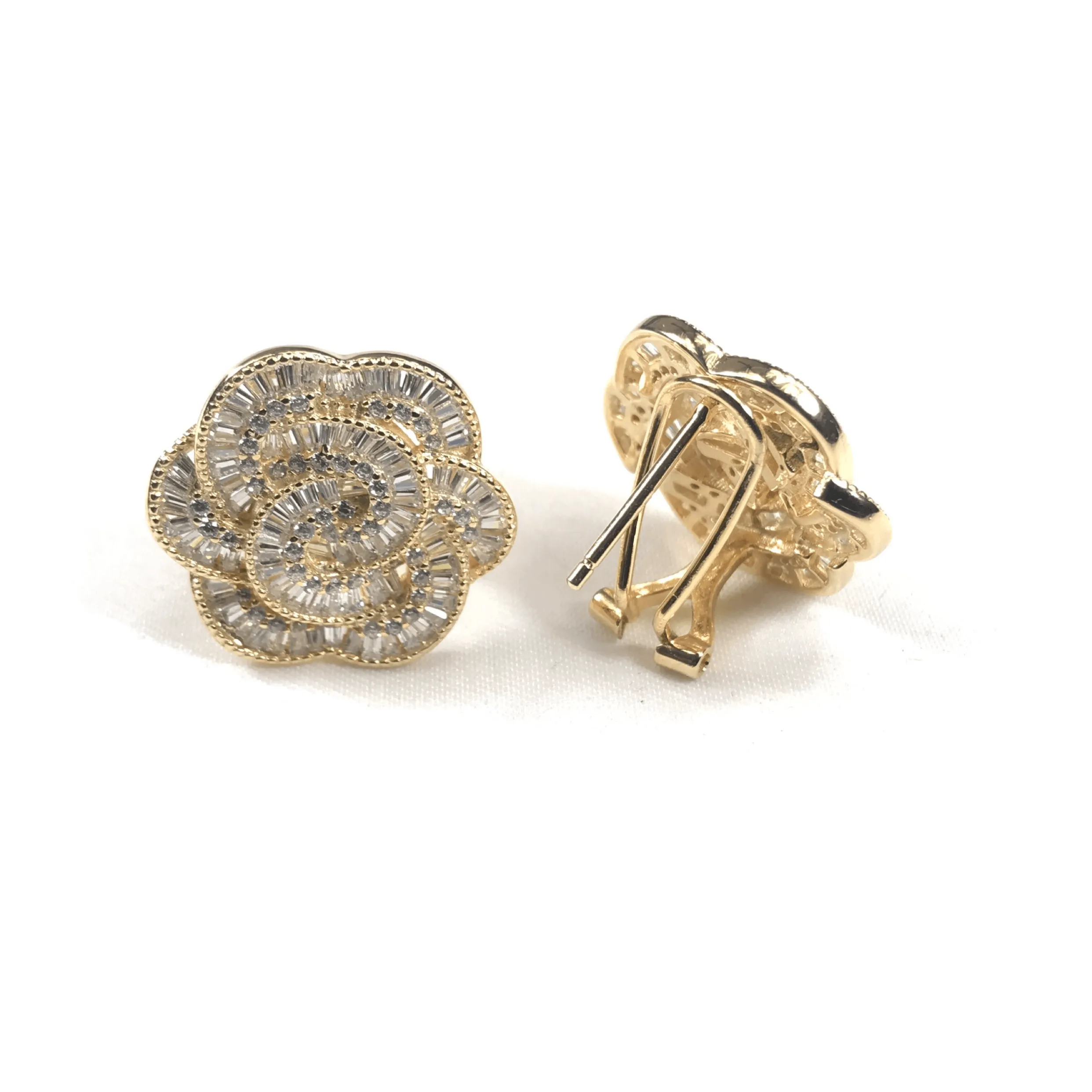 Italian CZ Baguette Flower Earrings