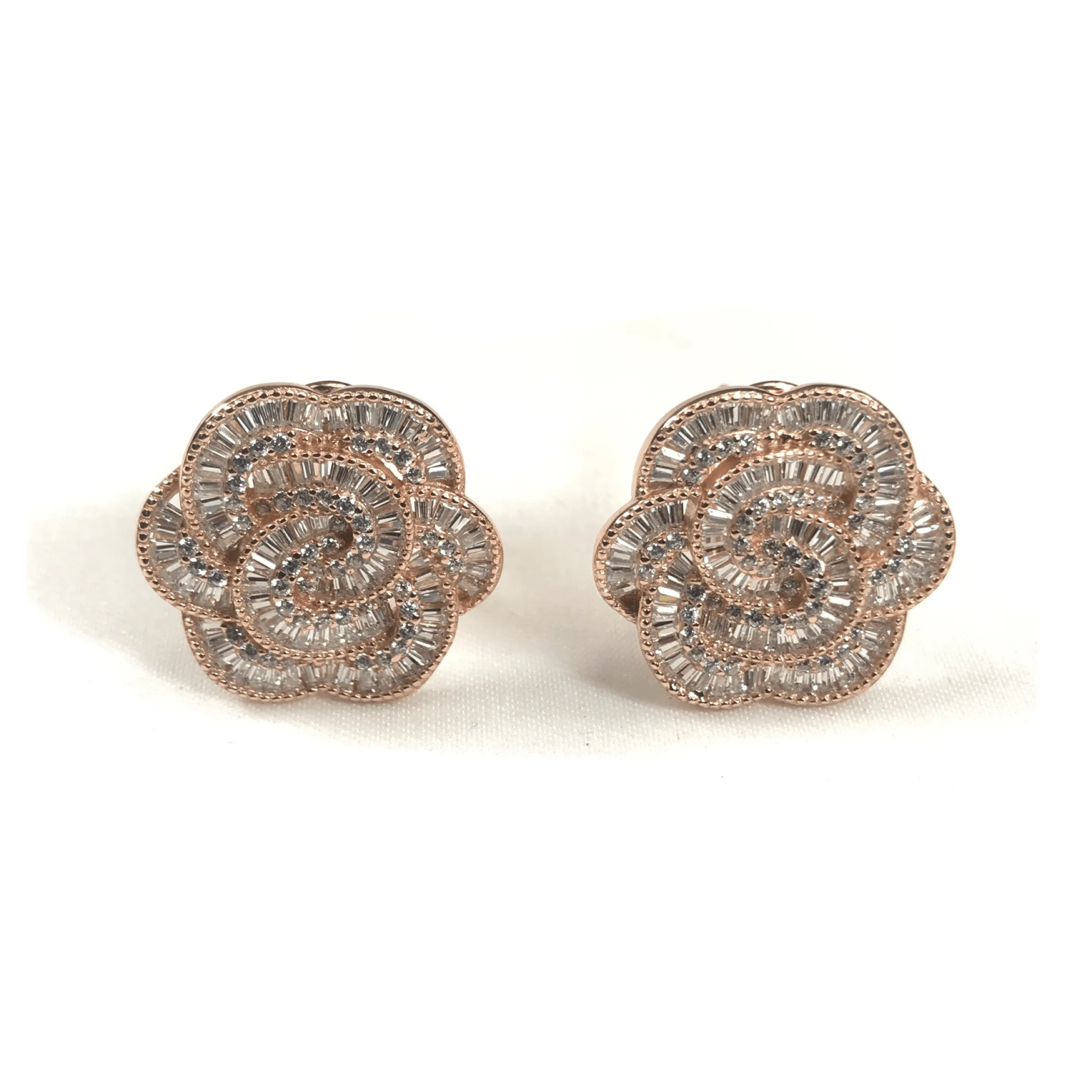 Italian CZ Baguette Flower Earrings