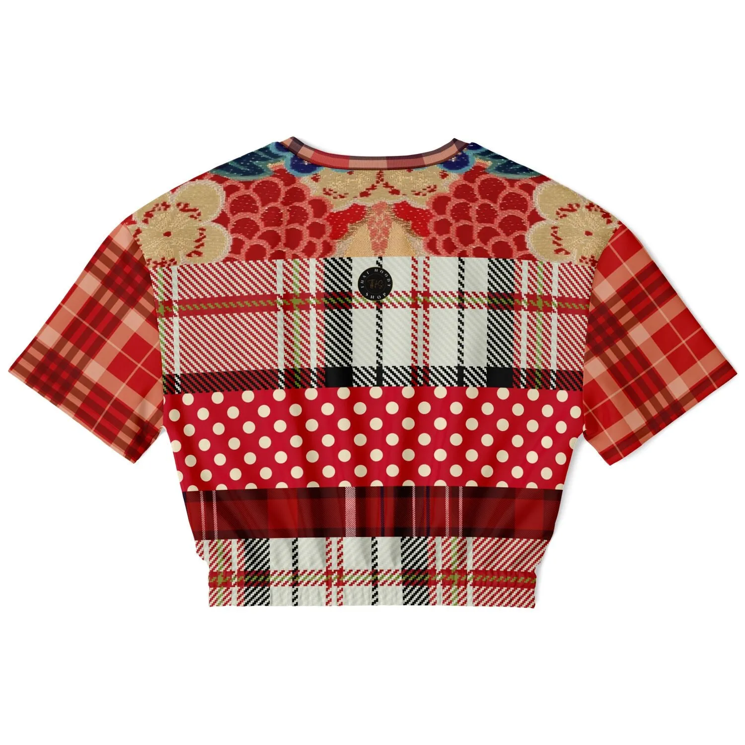 Jersey Salsa Red Plaid Short Sleeve Cropped Eco-Poly Sweater