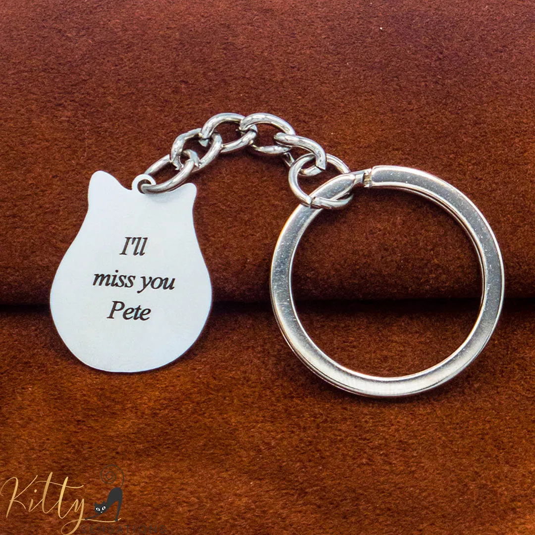 KittySensations Custom Cat Keychain with Personal Engraving in Solid 925 Sterling Silver