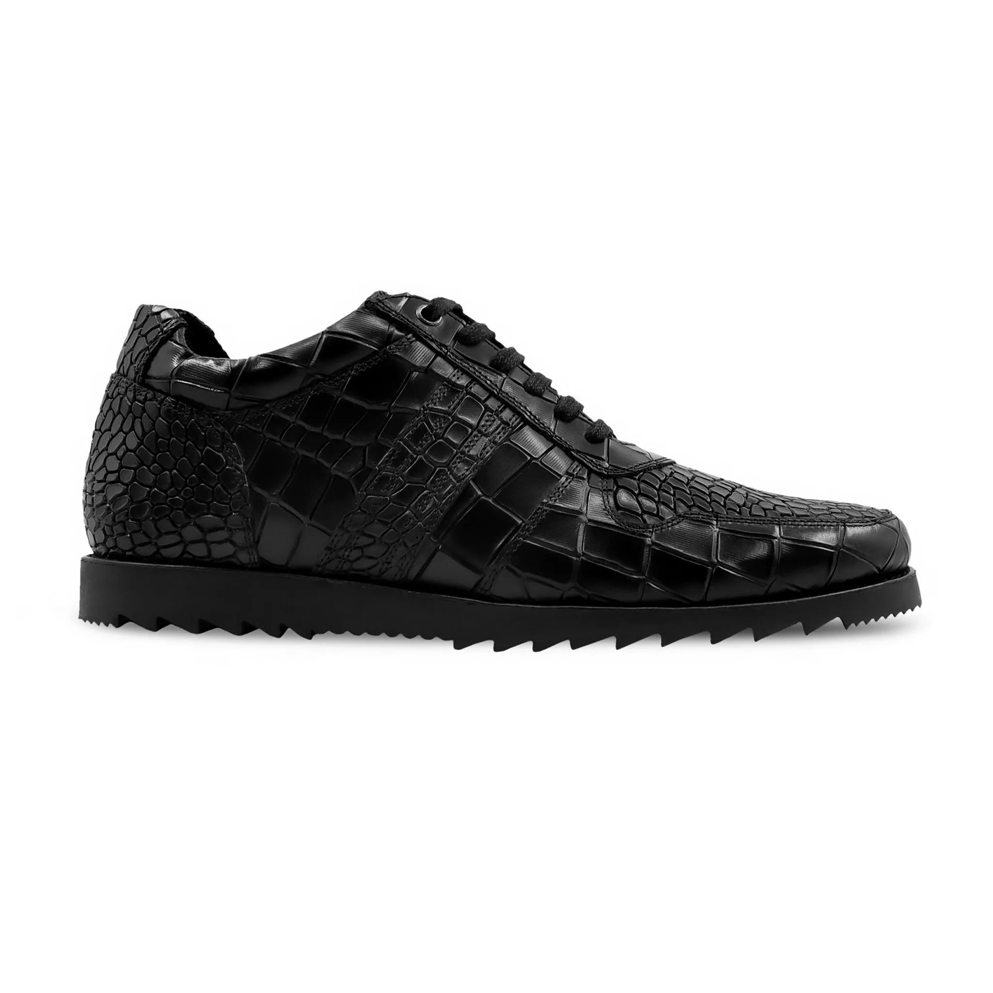 Langfoss - Men's Black Crocodile Printed Calf Leather Jogger